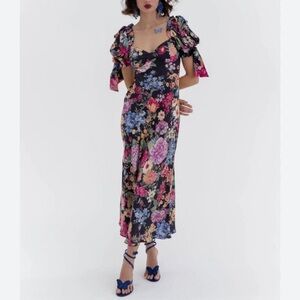 Selkie Black Floral Midi Dress